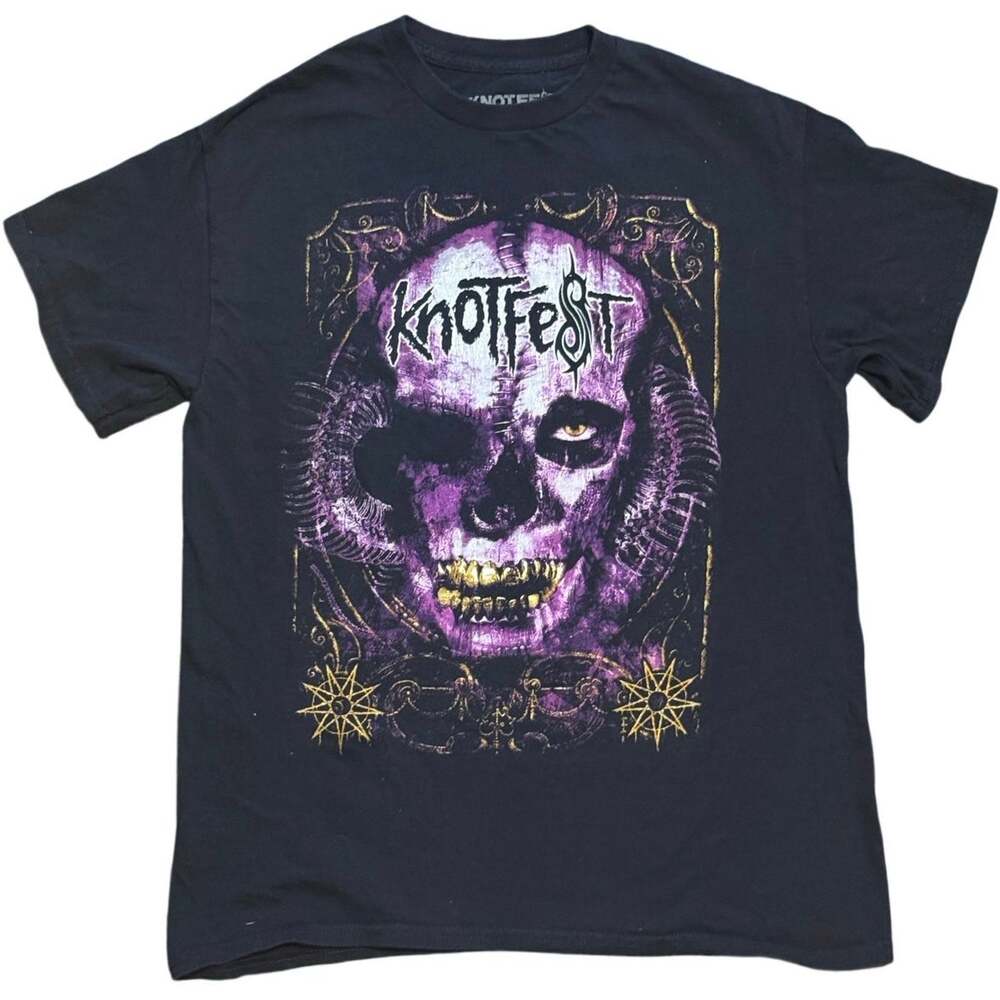 Slipknot Knotfest 2021 Roadshow Tour T-Shirt Black Purple Skull Men's Size Med